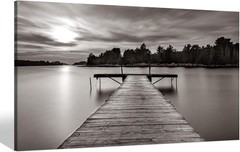 Lake Pier Wall Art Picture: Modern Nature Landscape Painting on Canvas Office…