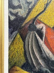 MID CENTURY PAINTING SURREALIST LANDSCAPE MODERNISM MEXICAN VOLCANO MEXICO LOCO