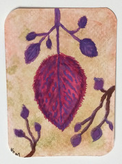 ACEO Art Card „Ash Leaf in Autumn“ Watercolor Trade Keep Gift Original Signed
