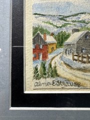 Alma Strause (1902 – 1995) „Farm In Winter Landscape“ WC Painting-Signed/Framed