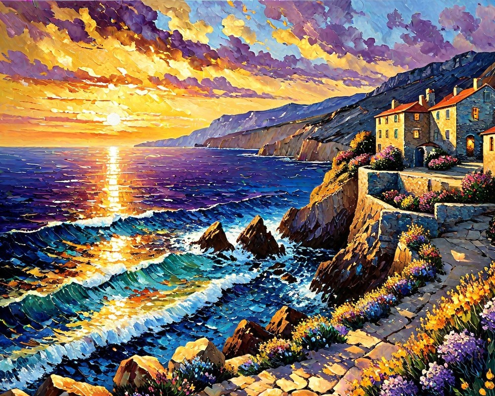 Leonid Afremov TRANQUIL SUNSET Oil Painting 30″x24″ by Official Studio GICLEE