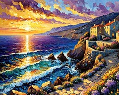 Leonid Afremov TRANQUIL SUNSET Oil Painting 30″x24″ by Official Studio GICLEE