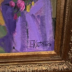 T. Koutsenko Signed Framed Expressionist Woman w/ Mandolin, 27×25”
