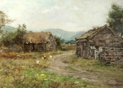 Oil Cottages-Ballaterson-near-Ballaugh-August-Henry-John-Yeend-King-Oil-Painting