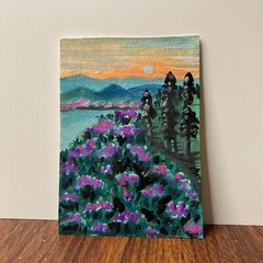 ACEO Sun Set Nature Beautiful 3.5*2.5 Inches Size Water Color Painting Unframed