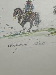 MARJORIE REED DRAWING LISTED FAMOUS Sketch Small Cowboy Wester Wagon Rare Find