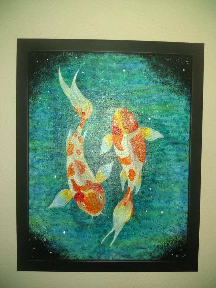 Koi Sisters Original Acrylic painting On Canvas, Framed Art 11 X 14 Paul McNeal