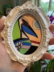 5/4 Abstract Bird,pelican,Painting On Paper,framed,cute,funny,miniature,folk Art