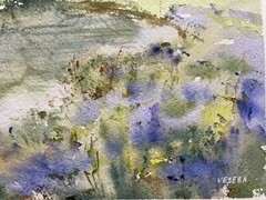 Original Watercolor Painting Landscape Nature Flowers Pond Lake – 5×7 inches