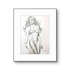 Woman Model Original 12″x18″Paper Pencil & Ink Sketch Paper Home Decor Art