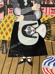 1930s Mother Child & Cat Morris Hirshfield Style Outsider Folk Art Painting