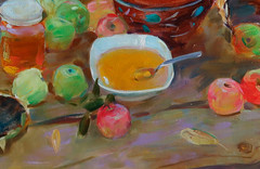 Oil painting Honey Ukrainian painter Canvas Decor Unframed original still life
