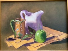 Original Still Life Oil Painting “White Pitcher” Louise Kubista 17.5”x 14.5”