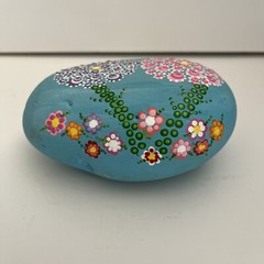 Dot Mandala Hand Painted Art Stone Flower Theme One Of A Kind 5 Inches