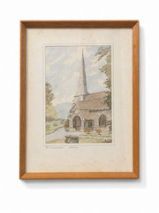 Original Watercolor Painting of St. Lawrence Church in Stroud, England – Vintage
