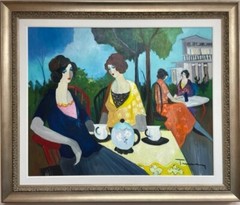 ITZCHAK TARKAY „OUTDOOR CAFE“ HAND SIGNED ORIGINAL OIL ON CANVAS- FRAMED ART