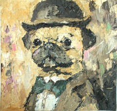 6×6″ Original Oil Painting – Impressionist Semi-Abstract – Pug Dog #W4500