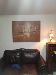 MCM 48″X 35″ CARLO OF HOLLYWOOD Abstract On Wood With „Floating Box“ Framing