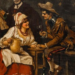 A. Mazolleno – Italian School Late 19th Century Oil, Old Wine and Young Love
