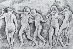 Dancing women nudes | mixed media by Franz Schicker, graphic traced