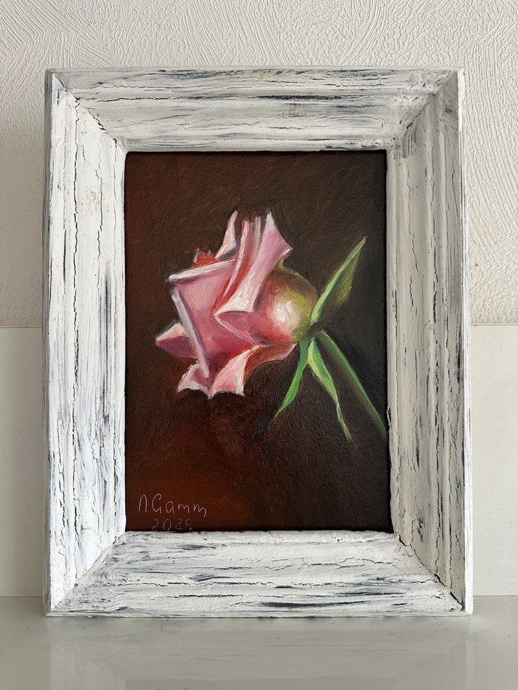 original oil painting Flower Pink Rose 15х21cm Wall Art Flower Gift Fine Art