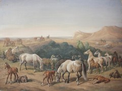 Wild Horses in Wide Landscape, Gouache, Southern German Artist, Circa 1800-1850