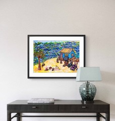 Dreams Of Shore House Colorful Modern Original 8×10 Acrylic Paint Achival Paper