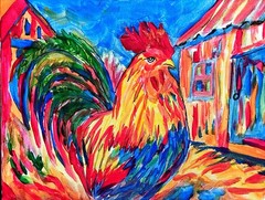 Rooster Modern Original Signed Canvas Colorful Acrylic Wall Art 11×14 BACH