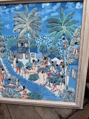 ALABY OIL ON CANVAS HAITIAN PEOPLE LANDSCAPE PAINTING SIGNED 24” 20”