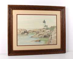 Maine Lighthouse Watercolor Painting Signed Susan Leffler 83