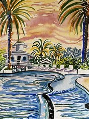 THE RALEIGH POOL | Watercolor Painting K C Jones South Beach Miami Florida Art