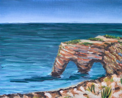 ShawNshawN Original painting – seascape cliff brown blue green art small coa