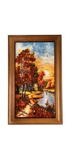 VTG 8.75×5.25” Framed 3D Pebbles Original River Forest Landscape Oil Painting