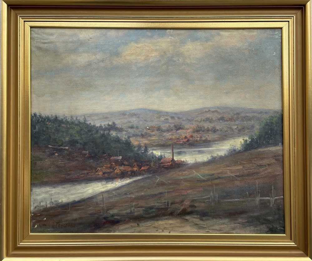 IMPRESSIONIST MARTIN JOHAN TENGBERG 1877-1941 STADT AM FJORD ÖLGEMÄLDE UM 1900