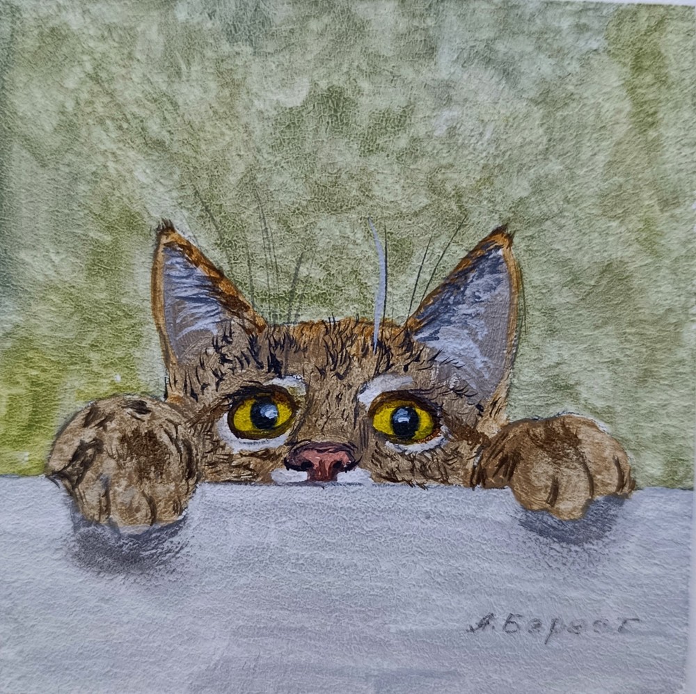 Curious Kitten Original Oil Painting Framed Miniature Cat Art Pet Lover Gift