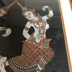 KINNARA Thai Silk Painting/Wall Decor Vintage Asian Bamboo Frame Ethereal Beauty