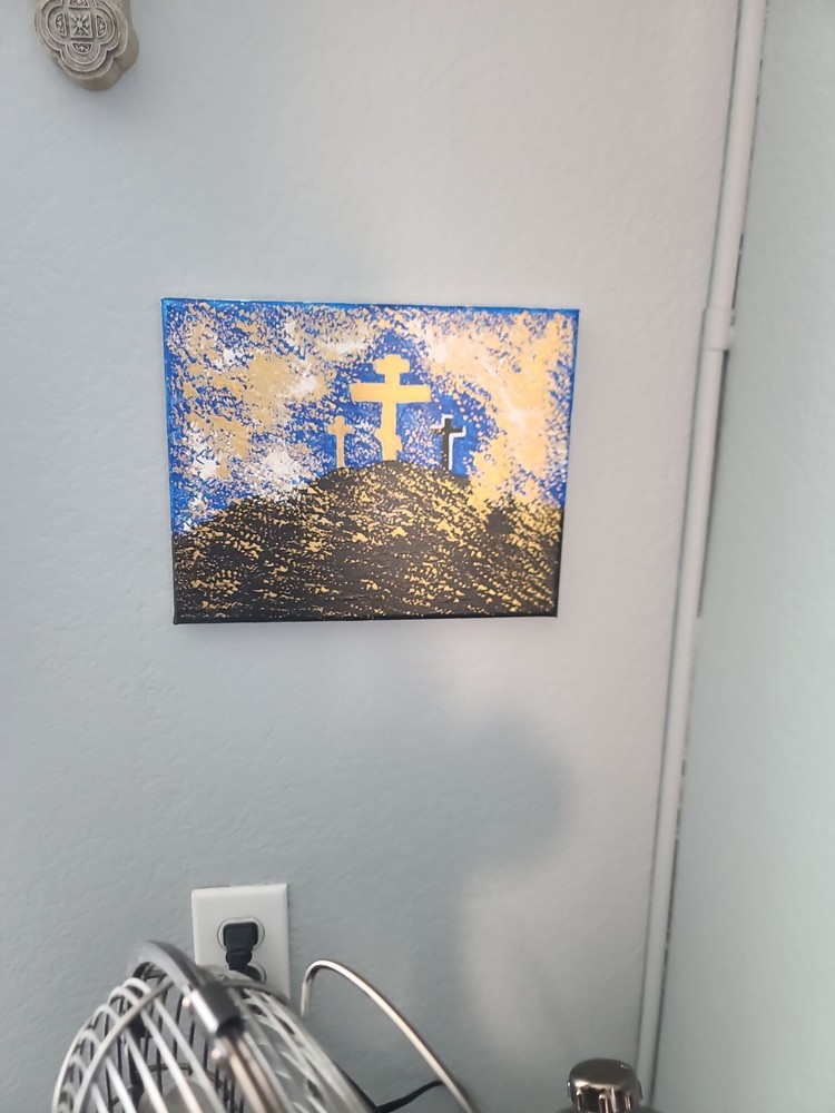 Abstract Calvary Crosses Mixed Media Canvas Painting