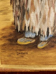 Oil painting of Native American mother and child by Darwin, dated 1991.