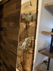 S. Ochs Realism Painting on Wood – Train, Waterfall, Wildlife, Mountains,Elk,Fox