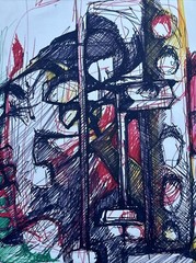 ABSTRACT DRAWING MODERNISM NON OBJECTIVE MYSTERY EXPRESSIONISM MID CENTURY ART