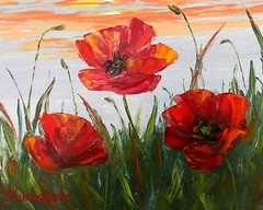 Poppy Field Oil Painting Original Ocean Sunset Wild Flowers Meadow Wall Art
