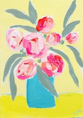 Original Botanical 5X7 Floral Painting Acrylic Vibrant Yellow Wall Art Paper