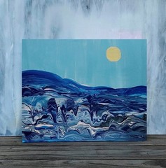 Original ABSTRACT Beach Painting in Blue Teal, Abstract Wall Art, Tropical Art