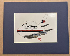Vintage United Airplane by Hurley Signed & Matted 1989 Art Print