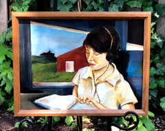 Japanese / Asian Girl, Doing Homework on a Commuter Train, Original Oil Painting