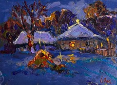 Oil Painting Frosty Winter Evening O. Ivanyuk Unframed Original nAAA3816
