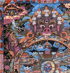 WHEEL OF LIFE BHAVACHAKRA/ SAMSARA MANDALA ORIGINAL TIBETAN THANGKA PAINTING