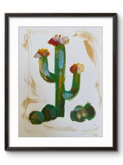 FLOWERING CACTUS WITH GOLD ACCENTS 14×11 Original #19 Abstract PAPER Fine Art