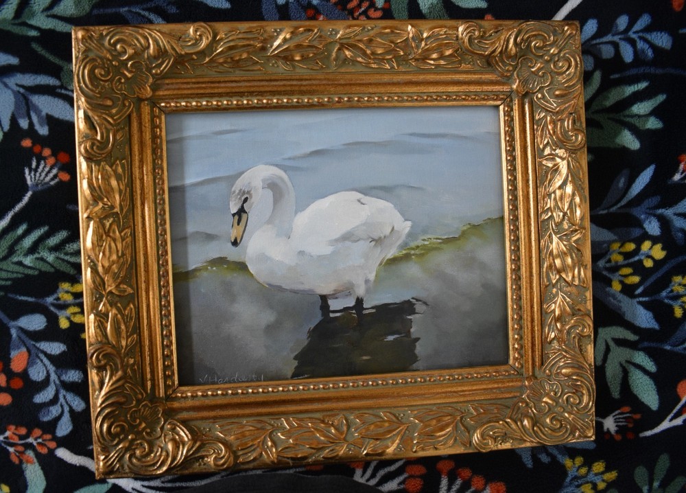 Swan 8×10 original oil painting on linen canvas board. frame is available upon .