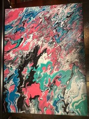 Original Fluid Acrylic Painting 18×24 OOAK Abstract Cosmic Storm Neon Canvas